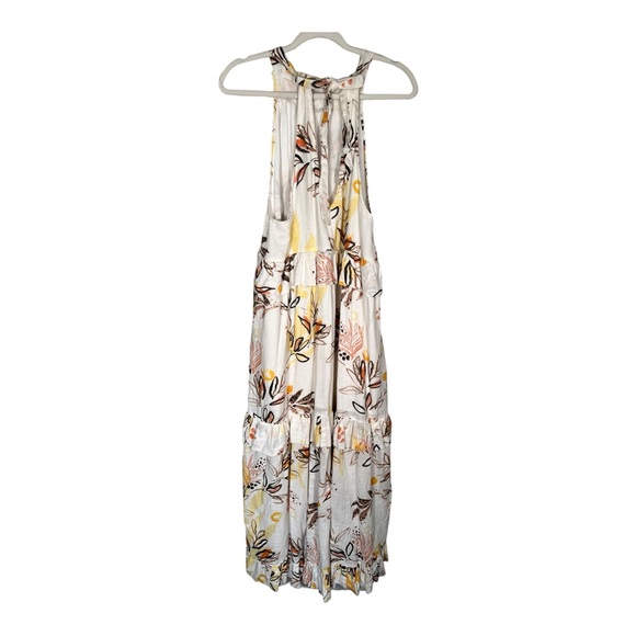 Free People Yellow Leaf Watercolor Cotton Gauze Anita Tiered Maxi Halter Size S - Picture 5 of 15